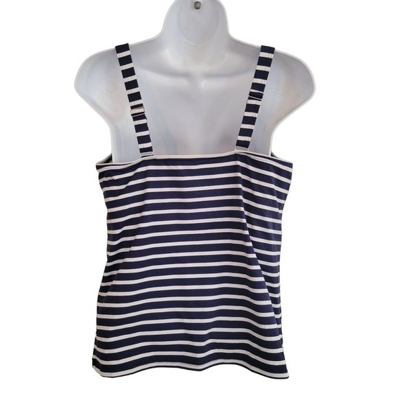 Lands End 10 Blue White Stripe Tankini‎ Swim Top Padded Bra Modest - Picture 2 of 5